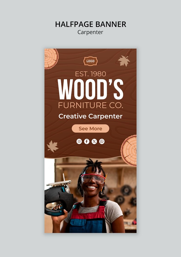 PSD gratuit modèle de bannière à demi page de carpenter