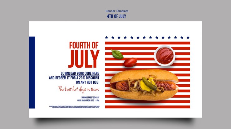PSD gratuit modèle de bannière design plat 4 juillet