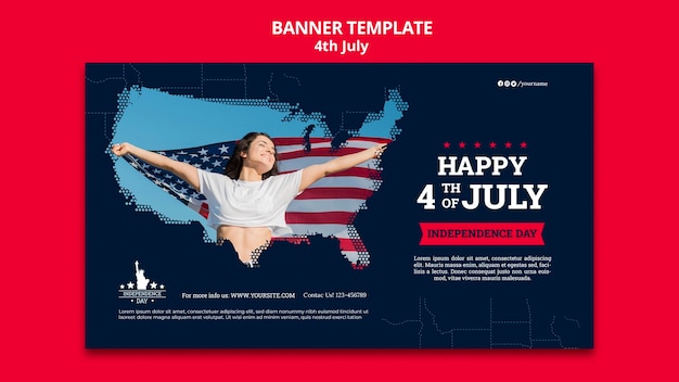 PSD gratuit modèle de bannière du 4 juillet