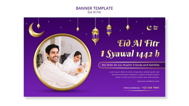 Modèle De Bannière Eid Al Fitr Avec Décoration Lanterne Et Lune