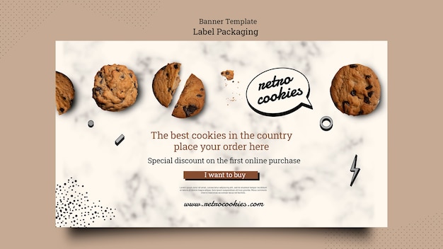 PSD gratuit modèle de bannière d'emballage de cookies design plat