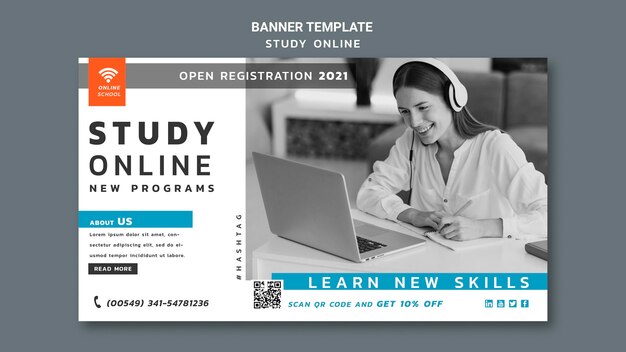 PSD gratuit modèle de bannière d'étude en ligne