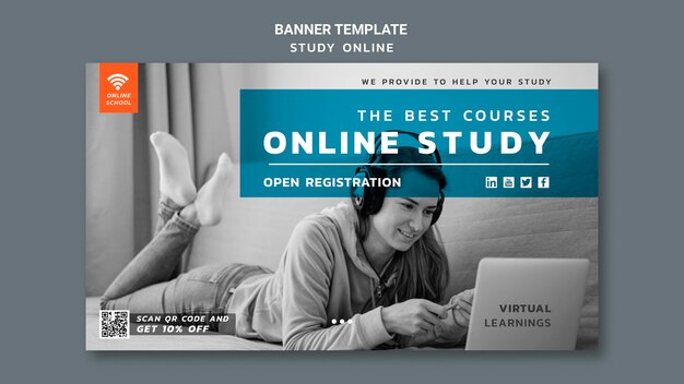 PSD gratuit modèle de bannière d'étude en ligne