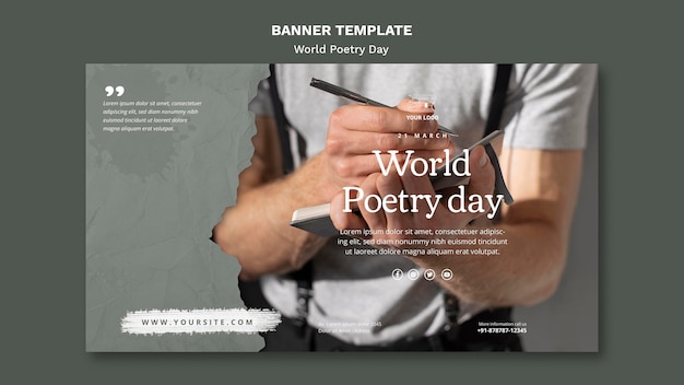 Modèle de bannière d'événement de la journée mondiale de la poésie avec photo