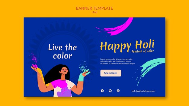 PSD gratuit modèle de bannière de festival joyeux holi