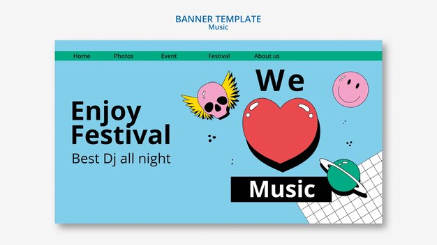 Modèle de bannière de festival de musique design plat