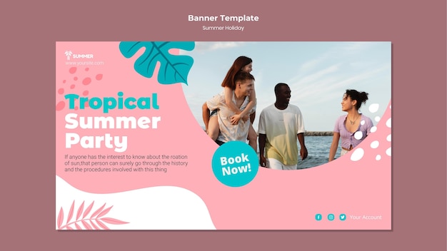 PSD gratuit modèle de bannière de fête d'été tropical