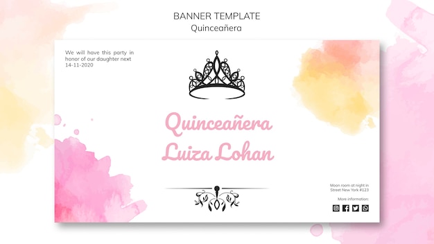 PSD gratuit modèle de bannière de fête quinceanera