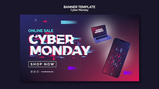 PSD gratuit modèle de bannière futuriste du cyber lundi