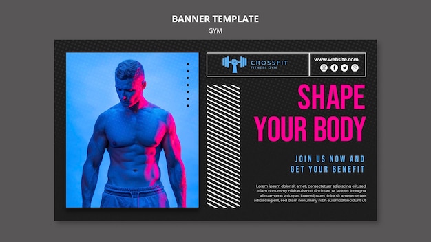 PSD gratuit modèle de bannière de gym avec photo