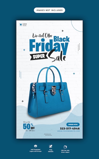 Modèle de bannière histoire Black Friday Super Sale Instagram et Facebook