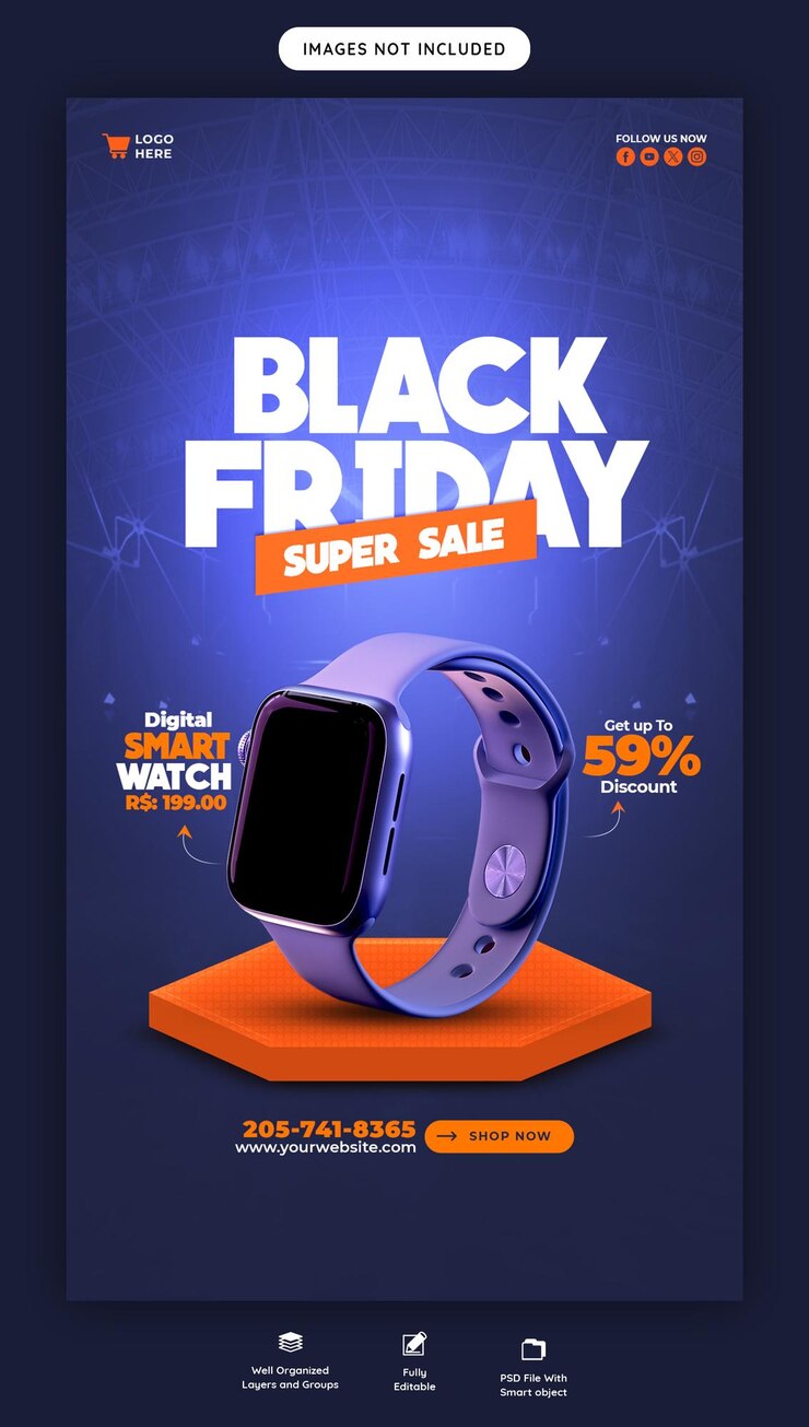 PSD gratuit modèle de bannière d'histoire instagram et facebook de la super vente du vendredi noir