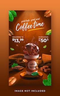 Modèle de bannière d'histoire instagram de promotion de menu de boisson de café-restaurant