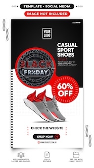Modèle de bannière d'histoires instagram pour la promotion des chaussures du vendredi noir