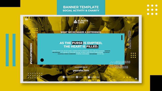 PSD gratuit modèle de bannière horizontale d'activité sociale et de charité
