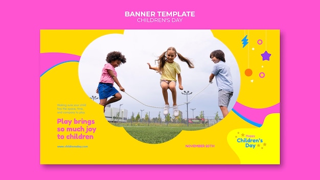PSD gratuit modèle de bannière horizontale amusante pour la journée des enfants colorés