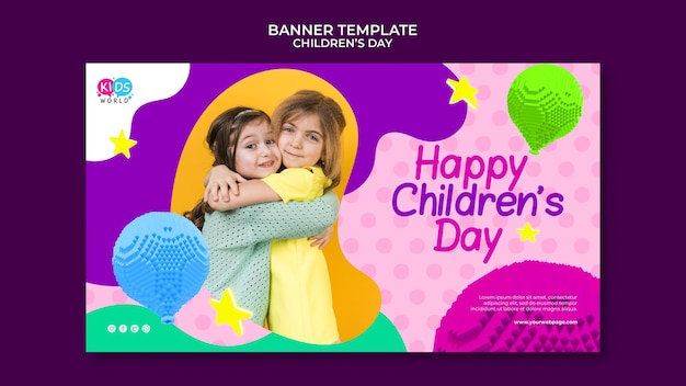 Modèle de bannière horizontale amusante pour la journée des enfants colorés