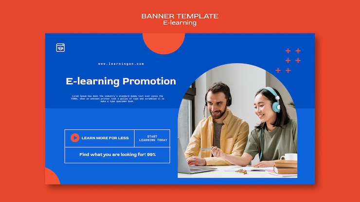 PSD gratuit modèle de bannière horizontale d'apprentissage en ligne et de cours à distance en ligne