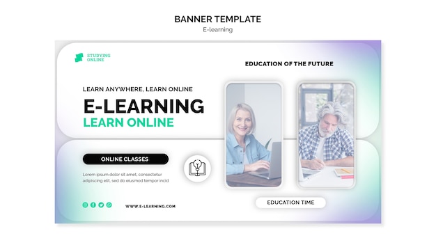 Modèle de bannière horizontale d'apprentissage en ligne avec un design dégradé