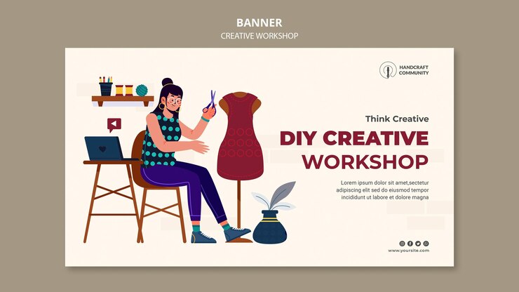 PSD gratuit modèle de bannière horizontale d'atelier créatif