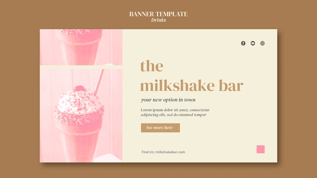 PSD gratuit modèle de bannière horizontale de barre de milkshake avec boisson