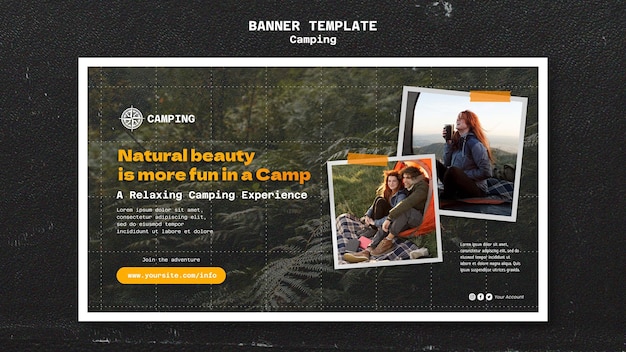 PSD gratuit modèle de bannière horizontale de camping avec conception de grille