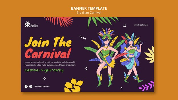 Modèle de bannière horizontale de carnaval brésilien