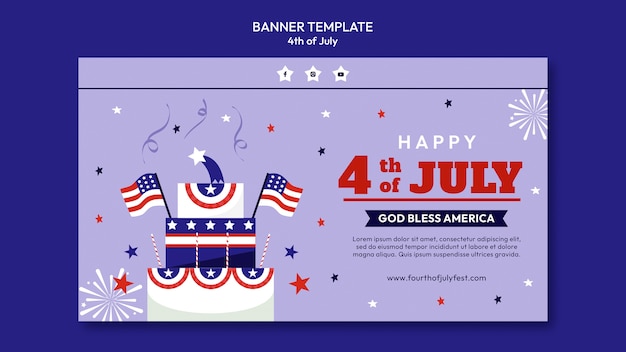 PSD gratuit modèle de bannière horizontale de célébration du 4 juillet