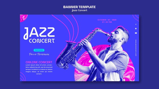 PSD gratuit modèle de bannière horizontale de concert de jazz