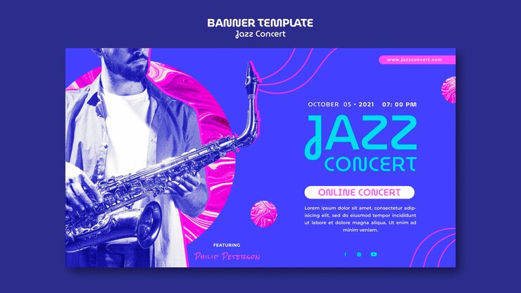 PSD gratuit modèle de bannière horizontale de concert de jazz