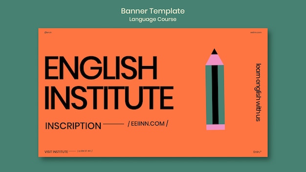 PSD gratuit modèle de bannière horizontale de cours d'anglais dans un style rétro