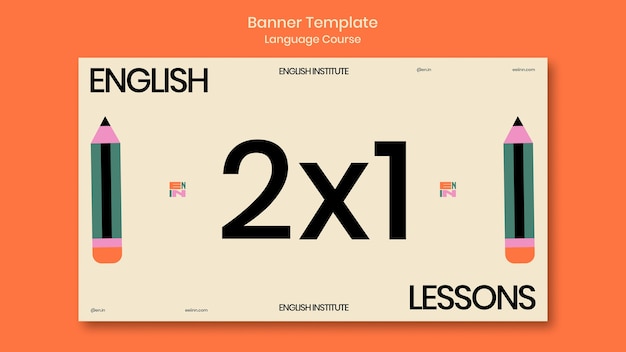 PSD gratuit modèle de bannière horizontale de cours d'anglais dans un style rétro