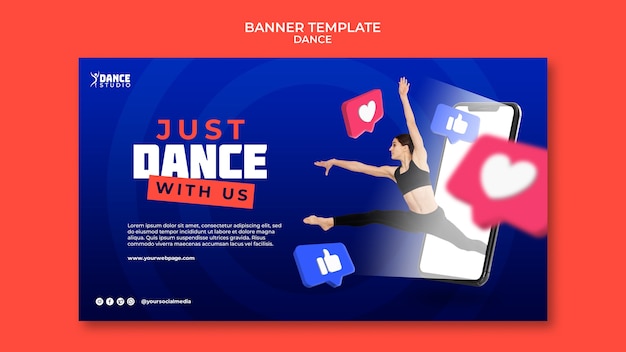 PSD gratuit modèle de bannière horizontale de cours de danse