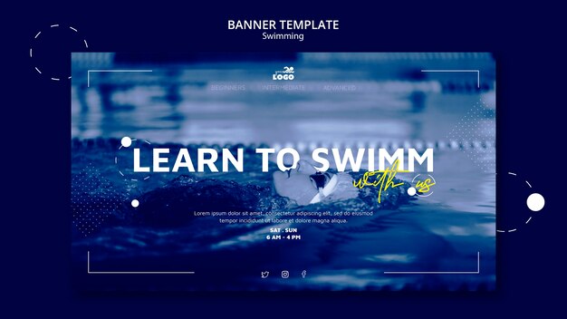 Modèle de bannière horizontale de cours de natation