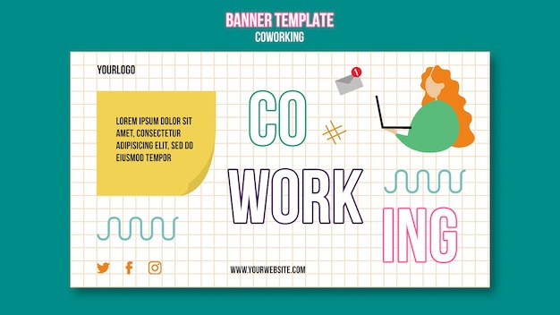 PSD gratuit modèle de bannière horizontale de coworking