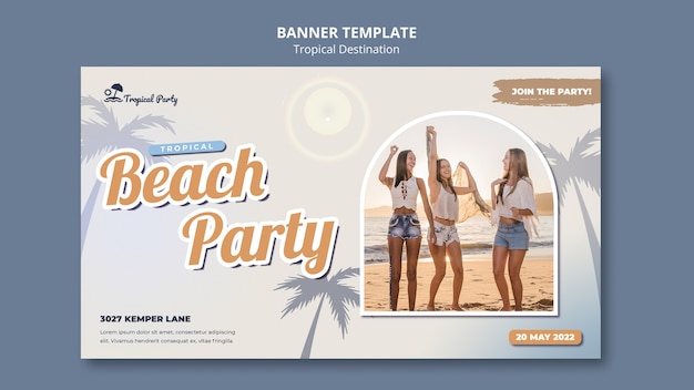 PSD gratuit modèle de bannière horizontale de destination tropicale avec palmiers