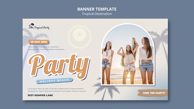 PSD gratuit modèle de bannière horizontale de destination tropicale avec palmiers