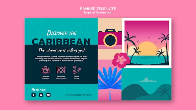 PSD gratuit modèle de bannière horizontale de destination de voyage des caraïbes