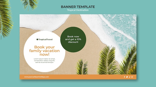 PSD gratuit modèle de bannière horizontale de destination de voyage tropical