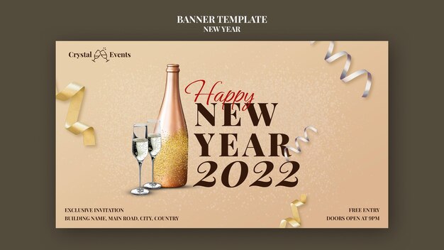 Modèle de bannière horizontale de fête du nouvel an