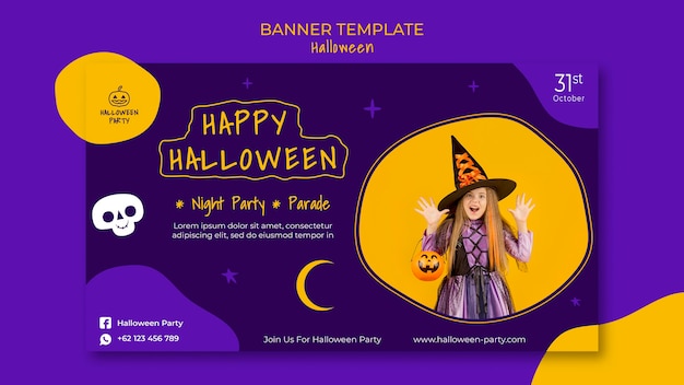 Modèle de bannière horizontale de fête d'Halloween