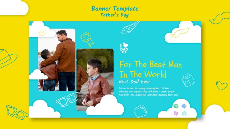 PSD gratuit modèle de bannière horizontale fête des pères avec homme et fils