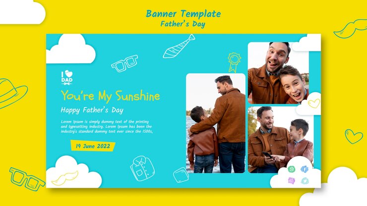 PSD gratuit modèle de bannière horizontale fête des pères avec homme et fils