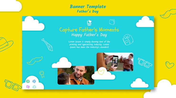 PSD gratuit modèle de bannière horizontale fête des pères avec homme et fils