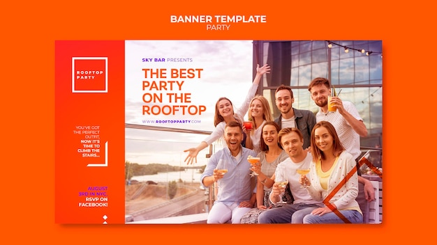 PSD gratuit modèle de bannière horizontale de fête sur le toit