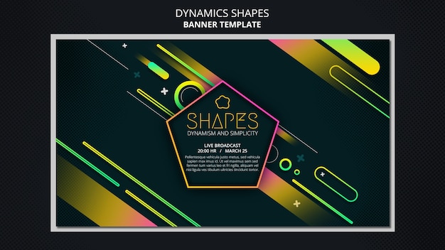 PSD gratuit modèle de bannière horizontale avec des formes de néon géométriques dynamiques