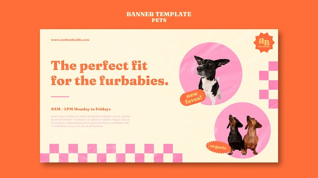 Modèle de bannière horizontale de friandises pour animaux de compagnie bio avec un chien mignon