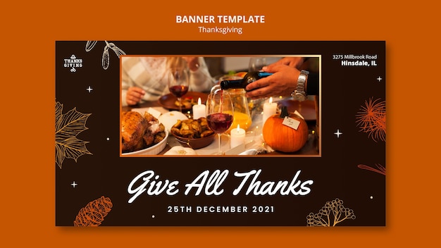 PSD gratuit modèle de bannière horizontale happy thanksgiving