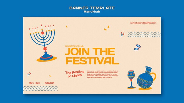 PSD gratuit modèle de bannière horizontale illustré de hanukkah