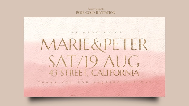 PSD gratuit modèle de bannière horizontale d'invitation en or rose